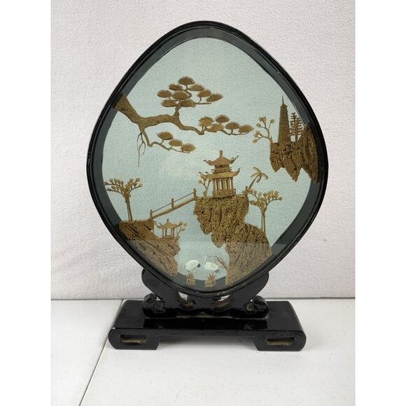 Vintage Chinese Diorama Shadow‎ Box Landscape Art Carved Cork Lacquer Wood - Picture 1 of 6